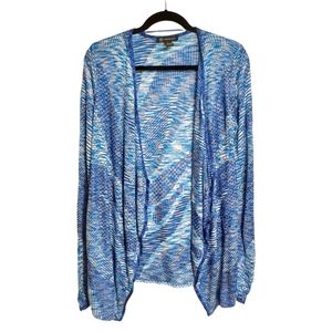 INC INTERNATIONAL CONCEPTS Blue Marled Print Long Sleeve Open Drape Shawl Medium